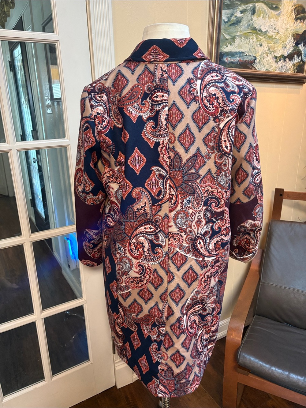 Chico's Paisley Men's Shirt Jacket in Burgundy and Navy - Picture 5 of 10